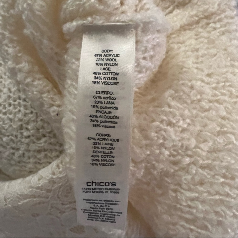 Chico’s NEW Jasmine Lace Trim Wool Blend Pullover Sweater Sz M - Picture 10 of 11